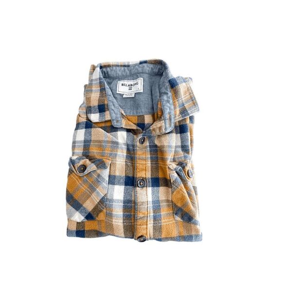 Billabong Men's Yellow Plaid Flannel Two Pockets Buttons Up Long Shirt Shacket L - Picture 7 of 7